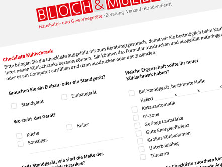 Bloch & Müller Kühlschrank Checkliste